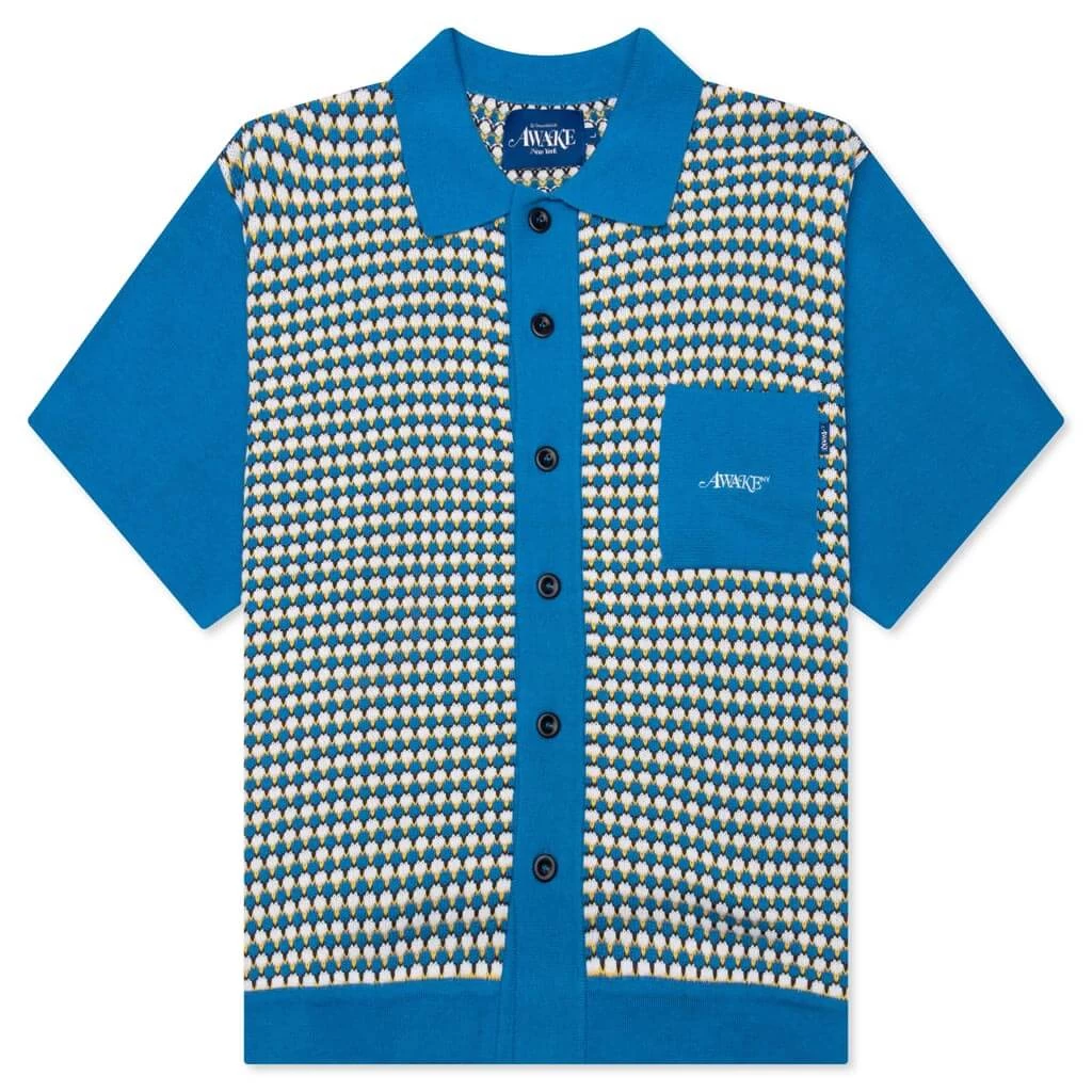 Knit Crochet S/S Button Down - Blue/Multi 1 Knit Crochet S/S Button Down - Blue/Multi