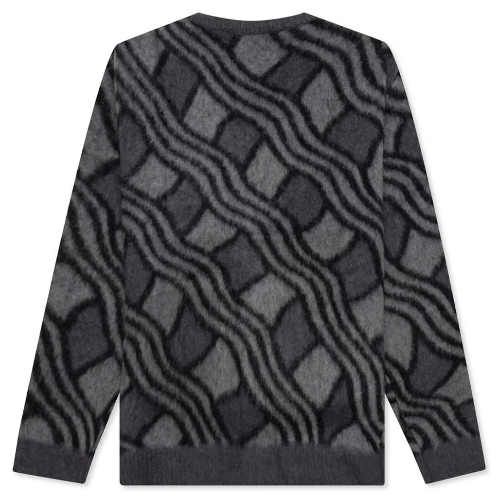 Wavy Jacquard Mohair Cardigan - Charcoal/Grey 2 Wavy Jacquard Mohair Cardigan - Charcoal/Grey - Image 2