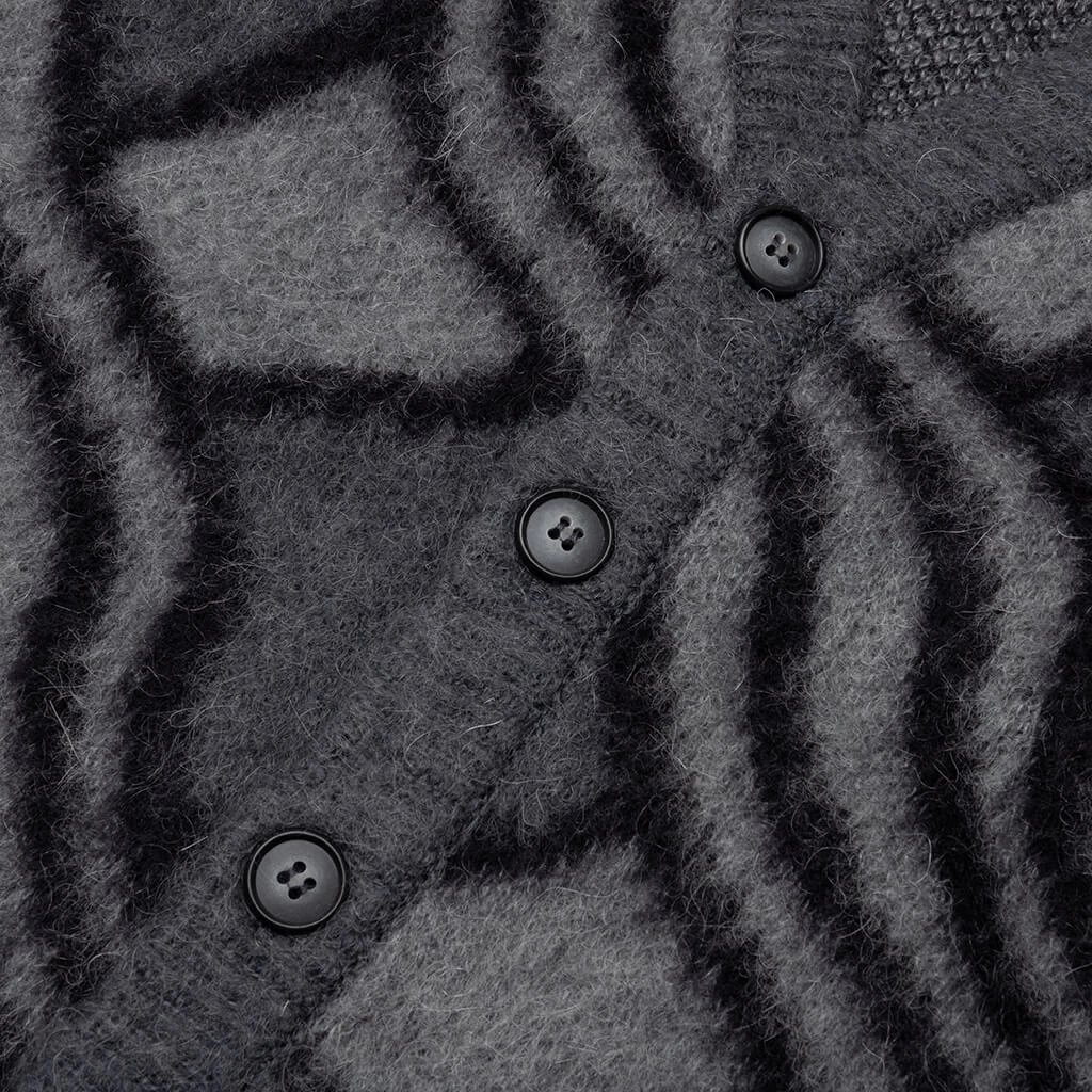 Wavy Jacquard Mohair Cardigan - Charcoal/Grey 4 Wavy Jacquard Mohair Cardigan - Charcoal/Grey - Image 4