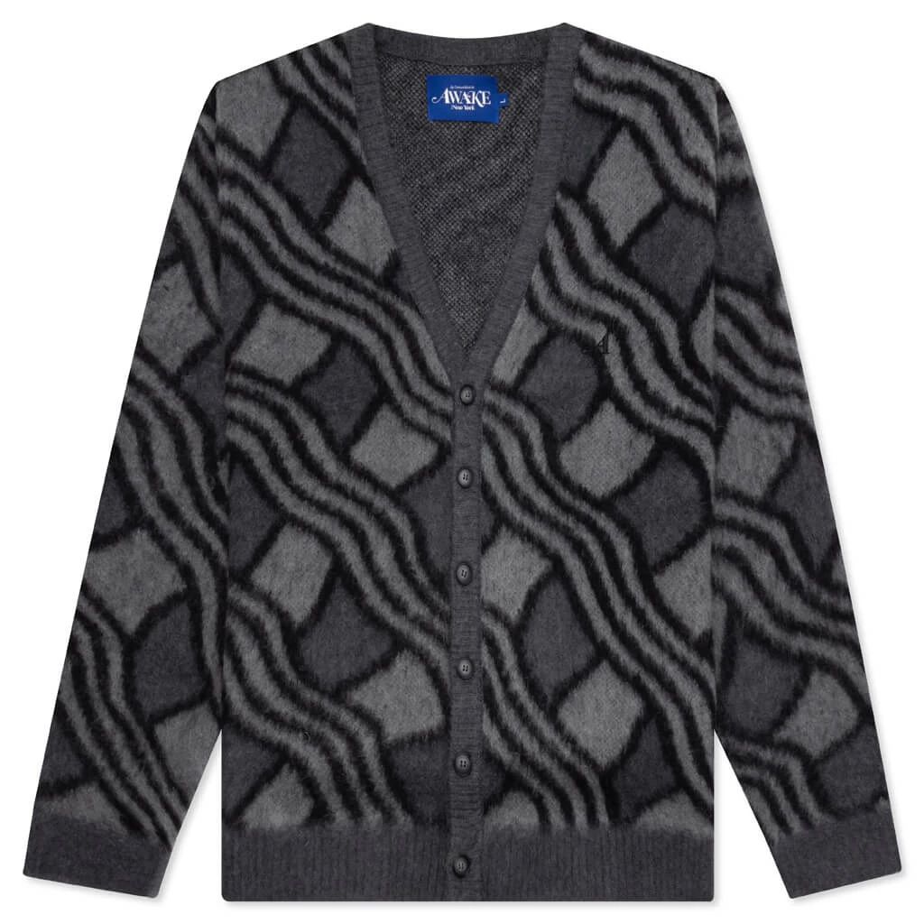 Wavy Jacquard Mohair Cardigan - Charcoal/Grey 1 Wavy Jacquard Mohair Cardigan - Charcoal/Grey