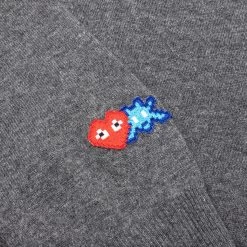 Comme Des Garcons PLAY X The Artist Invader Button Cardigan - Grey -Fashion Clothing Store Comme des Garcons PLAY x the Artist Invader Button Cardigan Grey AZ N088 051 3 09 06 23 Feature KN 5