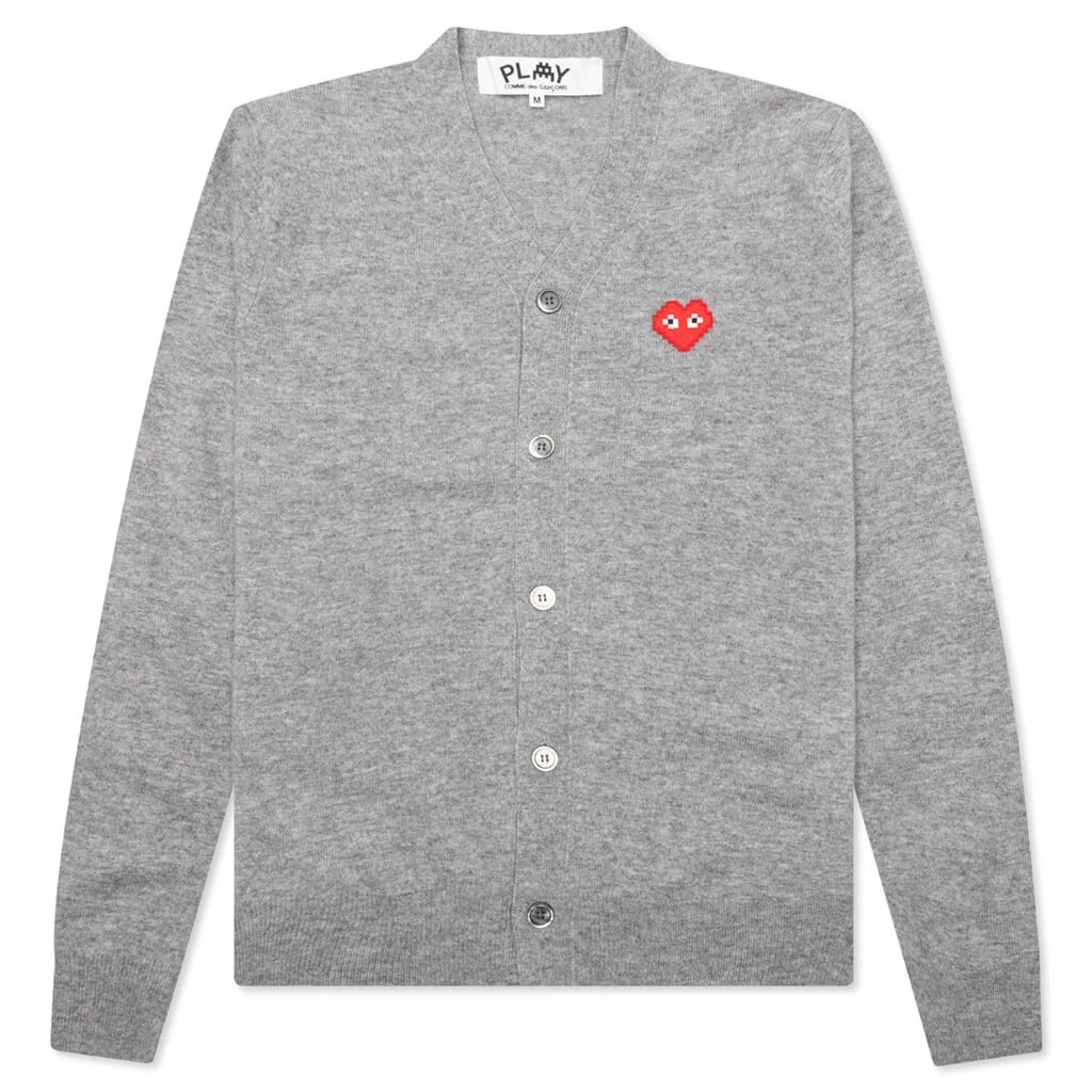 Comme Des Garcons PLAY X The Artist Invader Cardigan - Top Grey 1 Comme Des Garcons PLAY X The Artist Invader Cardigan - Top Grey