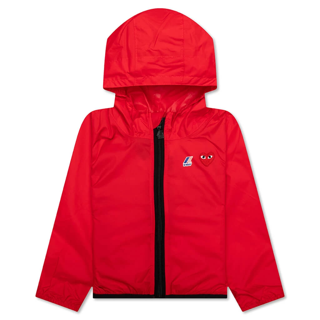 Comme Des Garcons Play X K-Way Kids Full Zip Jacket - Red 1 Comme Des Garcons Play X K-Way Kids Full Zip Jacket - Red
