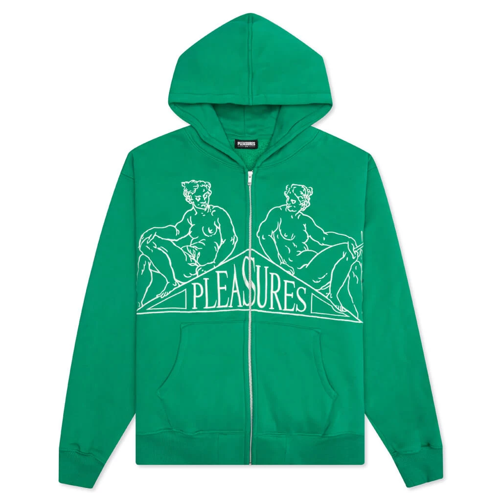 Pleasures Squeeze Zip Up Hoodie - Green 1 Pleasures Squeeze Zip Up Hoodie - Green
