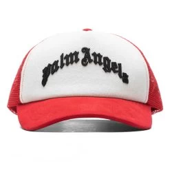 Palm Angels Curved Logo Mesh Cap - Red/Black