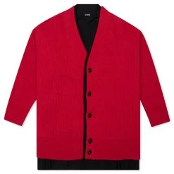 Raf Simons Big Ribbed Knit Cardigan With Fabric Lining - Red