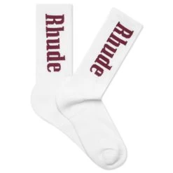 Rhude Logo Sock - White/Maroon