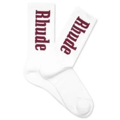 Rhude Logo Verticle Sock - White/Maroon