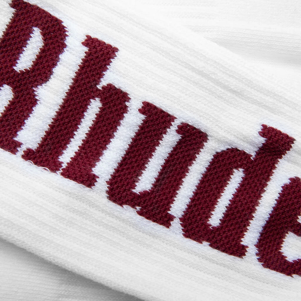 Rhude Logo Verticle Sock - White/Maroon 2 Rhude Logo Verticle Sock - White/Maroon - Image 2