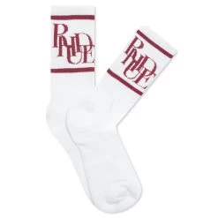 Rhude Scramble Logo Sock - White/Maroon
