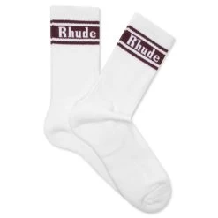 Rhude Stripe Logo Sock - White/Burgundy