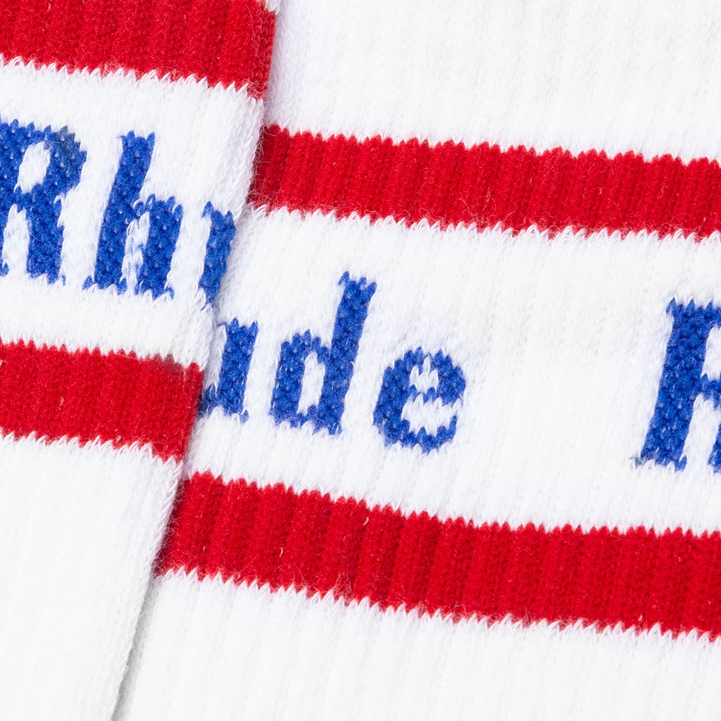 Rhude Vintage Logo Sock V2 - White/Blue/Red 2 Rhude Vintage Logo Sock V2 - White/Blue/Red - Image 2