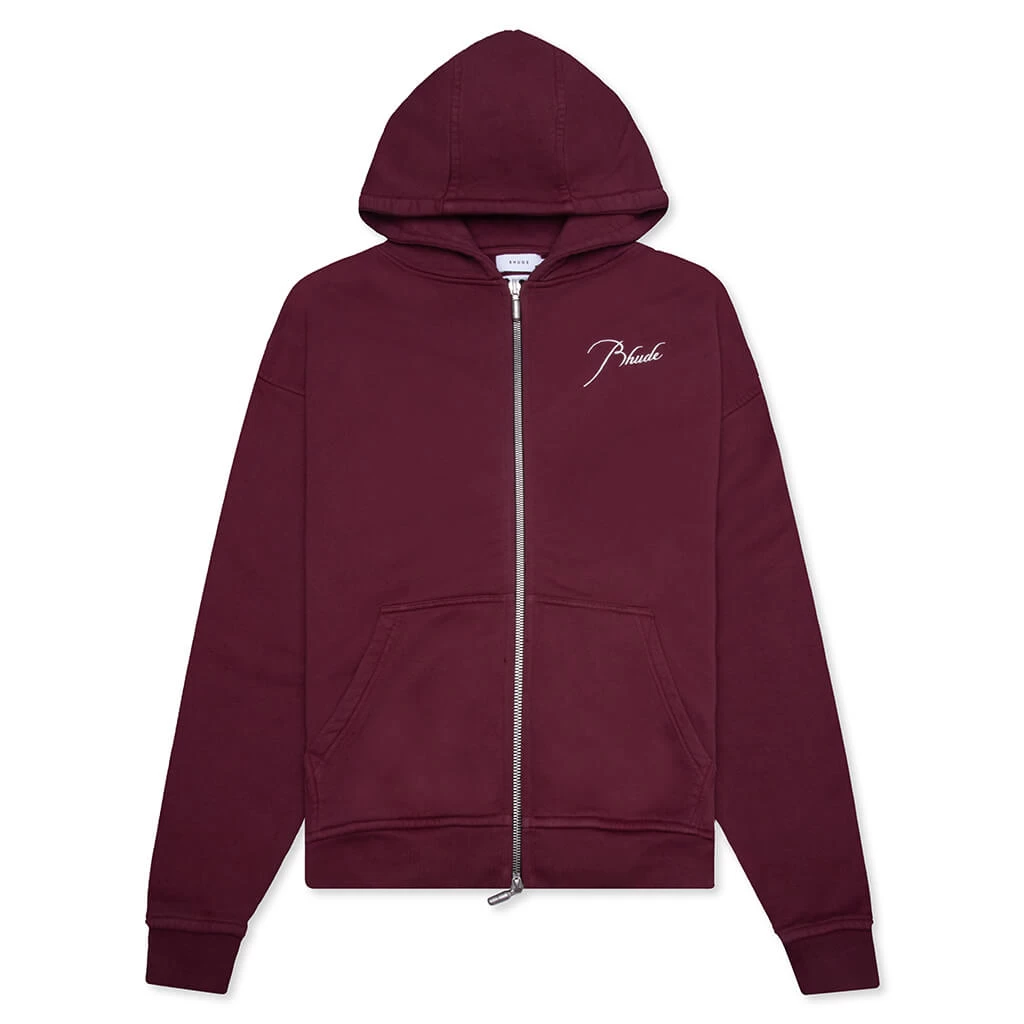 Rhude Zip Up Hoodie - Bordeux 1 Rhude Zip Up Hoodie - Bordeux