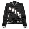 Amiri Satin Cropped Varsity Jacket - Black