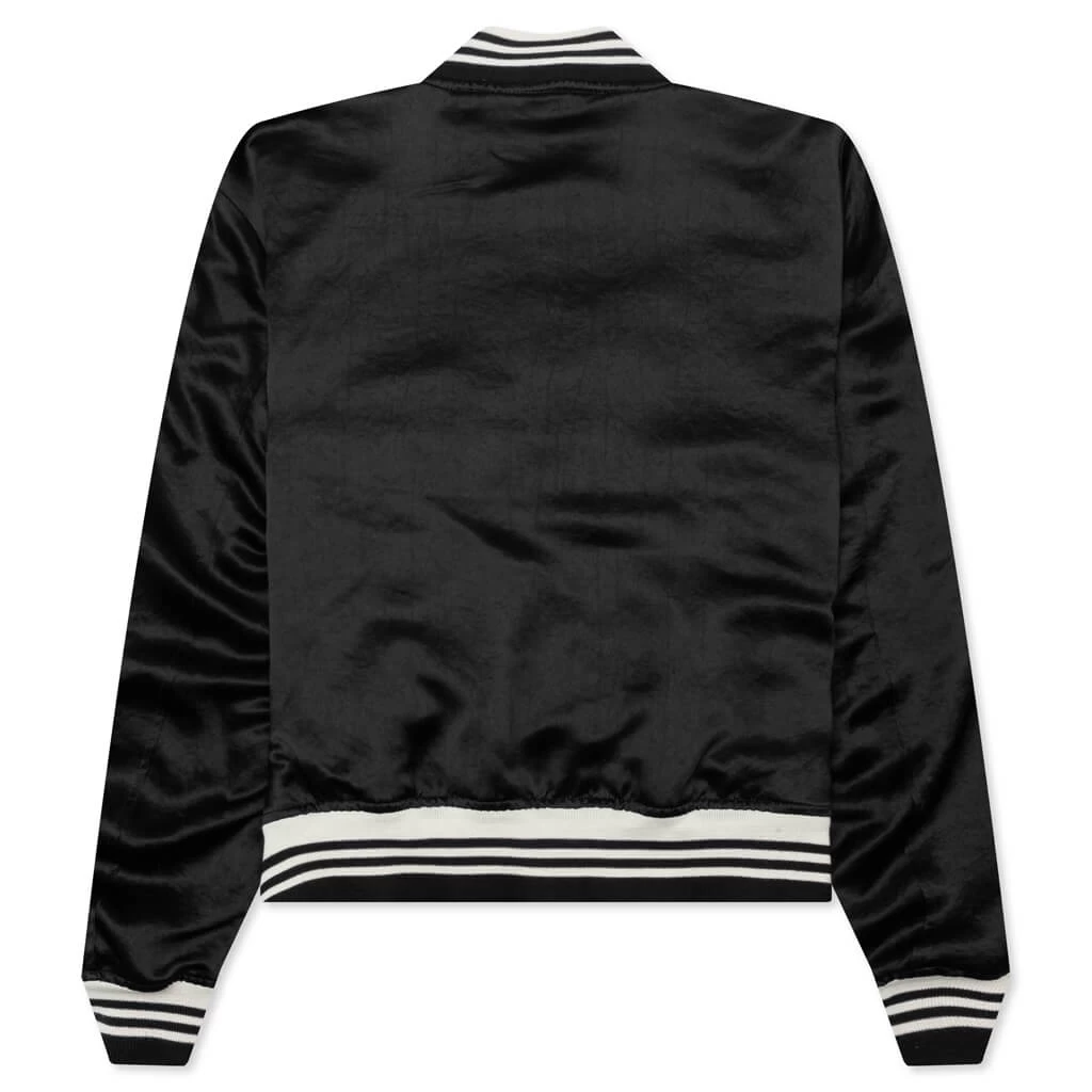 Amiri Satin Cropped Varsity Jacket - Black 2 Amiri Satin Cropped Varsity Jacket - Black - Image 2