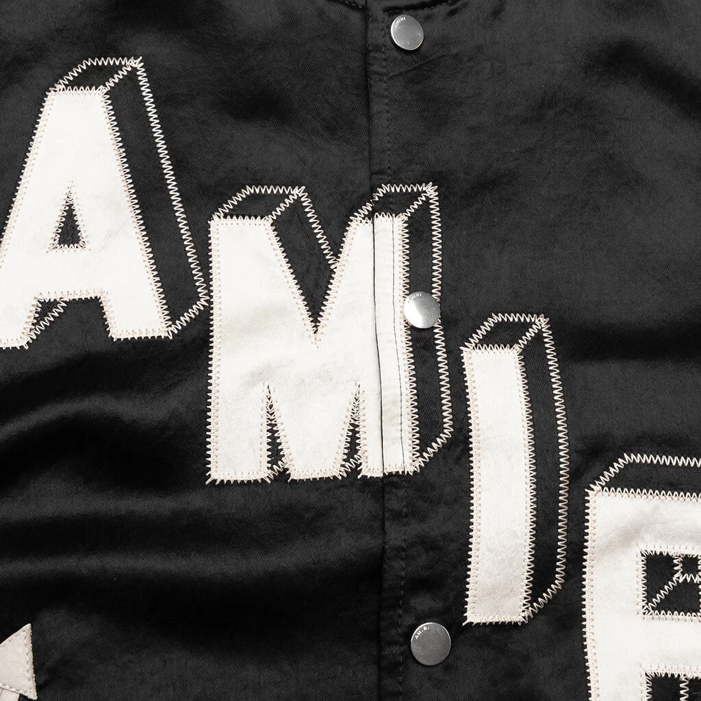 Amiri Satin Cropped Varsity Jacket - Black 4 Amiri Satin Cropped Varsity Jacket - Black - Image 4