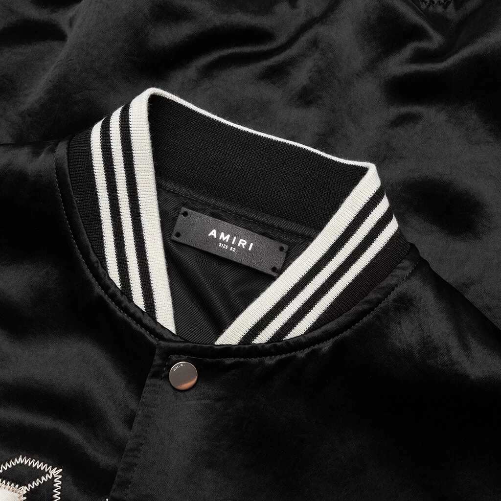 Amiri Satin Cropped Varsity Jacket - Black 3 Amiri Satin Cropped Varsity Jacket - Black - Image 3