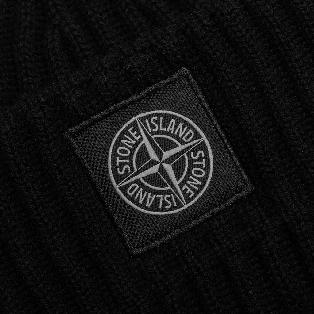 Stone Island Full Rib Wool Beanie - Black 2 Stone Island Full Rib Wool Beanie - Black - Image 2
