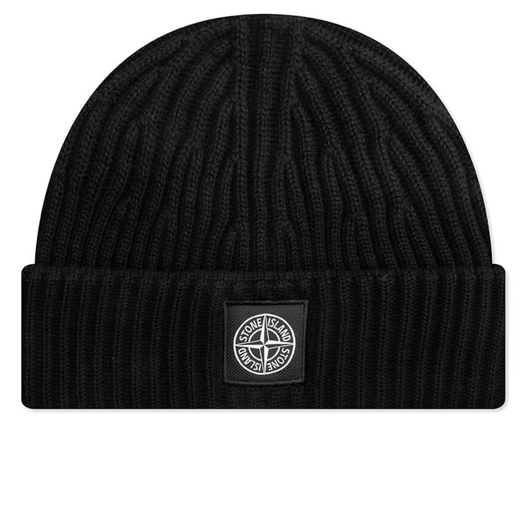 Stone Island Full Rib Wool Beanie - Black 1 Stone Island Full Rib Wool Beanie - Black