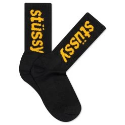 Stussy Helvetica Crew Socks - Black/Yellow