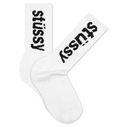 Stussy Helvetica Crew Socks - White/Black