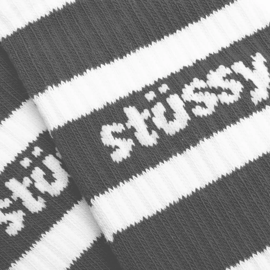 Stussy Stripe Crew Socks - White/Grey 2 Stussy Stripe Crew Socks - White/Grey - Image 2