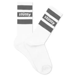 Stussy Stripe Crew Socks - White/Grey