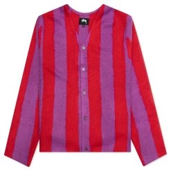 Stussy Striped Brushed Cardigan - Purple
