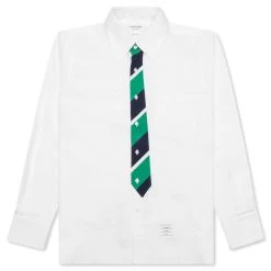 Straight Fit W/ Trompe L'oeil Silk Tie Shirt - White