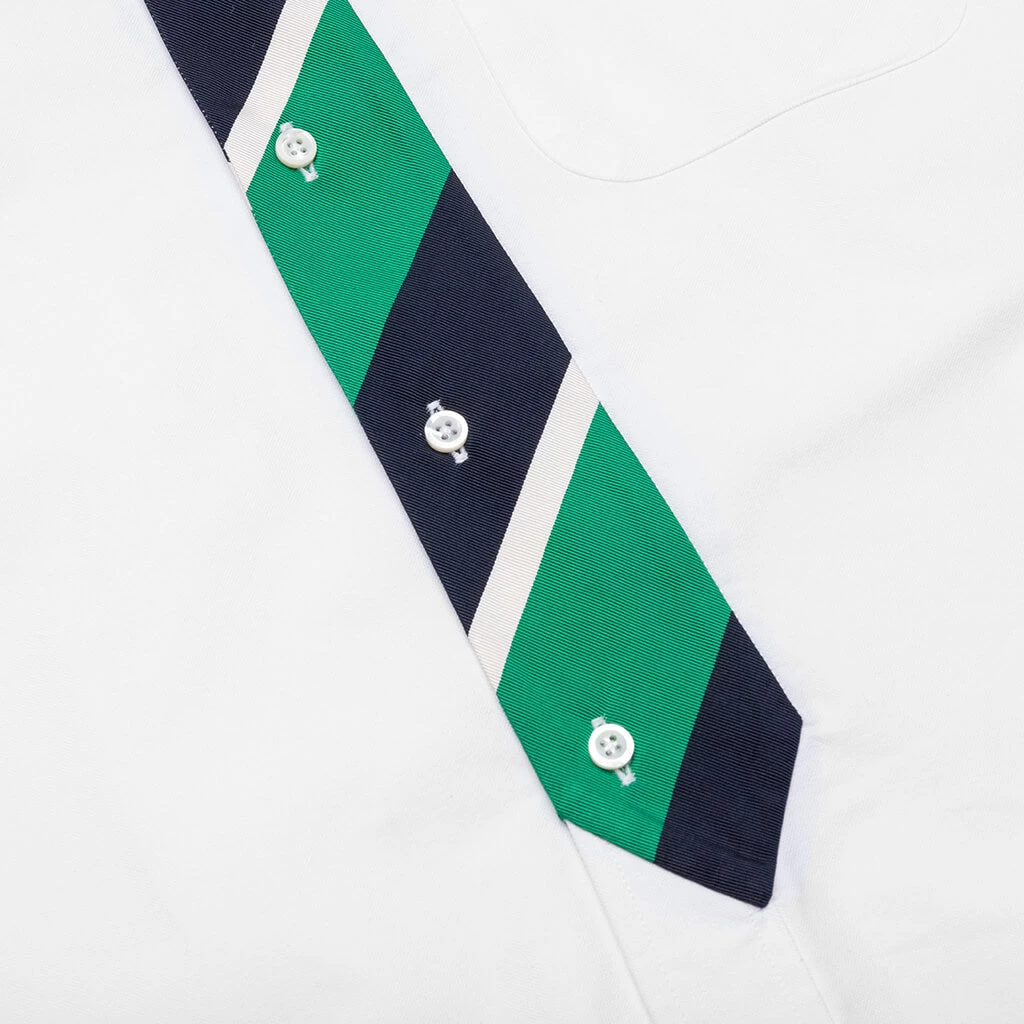 Straight Fit W/ Trompe L'oeil Silk Tie Shirt - White 3 Straight Fit W/ Trompe L'oeil Silk Tie Shirt - White - Image 3