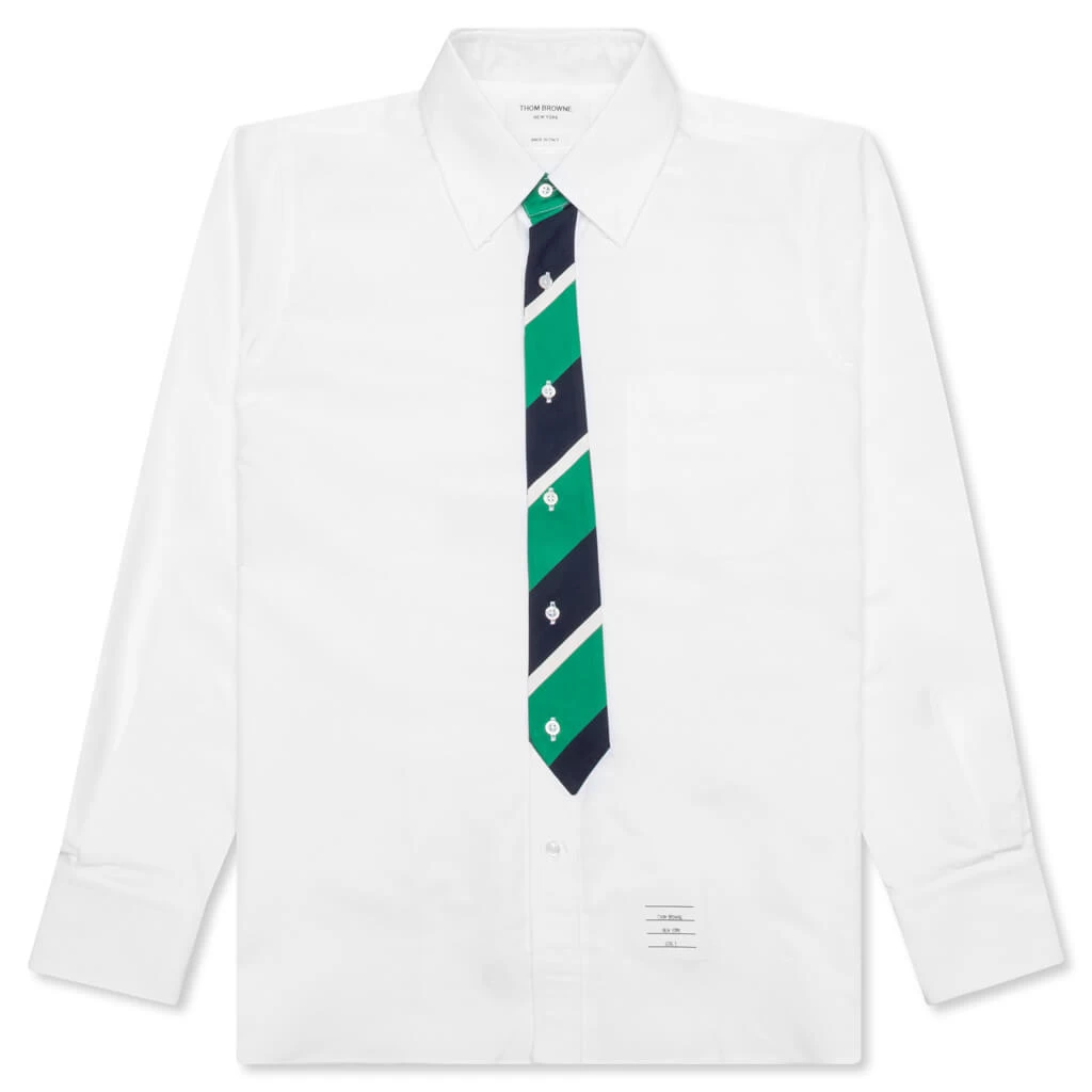 Straight Fit W/ Trompe L'oeil Silk Tie Shirt - White 1 Straight Fit W/ Trompe L'oeil Silk Tie Shirt - White