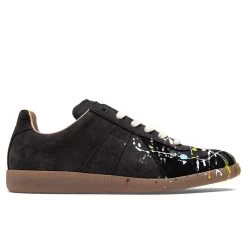 Maison Margiela Replica Low Top Suede Paint Drop - Black/Multi